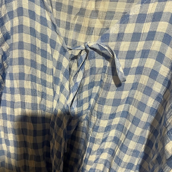 Autres Filles Boho Gingham Blue And White Blouse - Picture 5 of 6